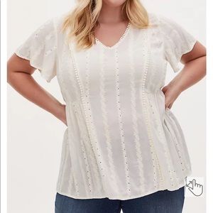 Torrid Ivory Eyelet Embroidered Blouse